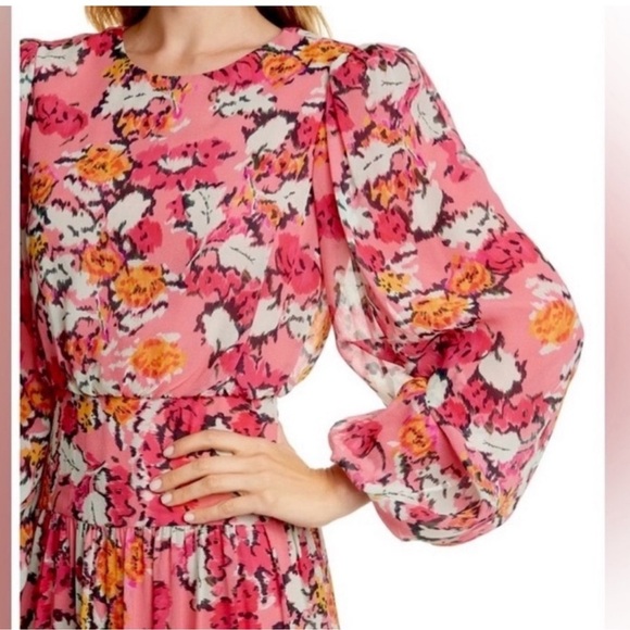SALONI  Isabel Floral Long Puff Sleeve 100%
Silk Maxi Dress Size 0 - Picture 2 of 12